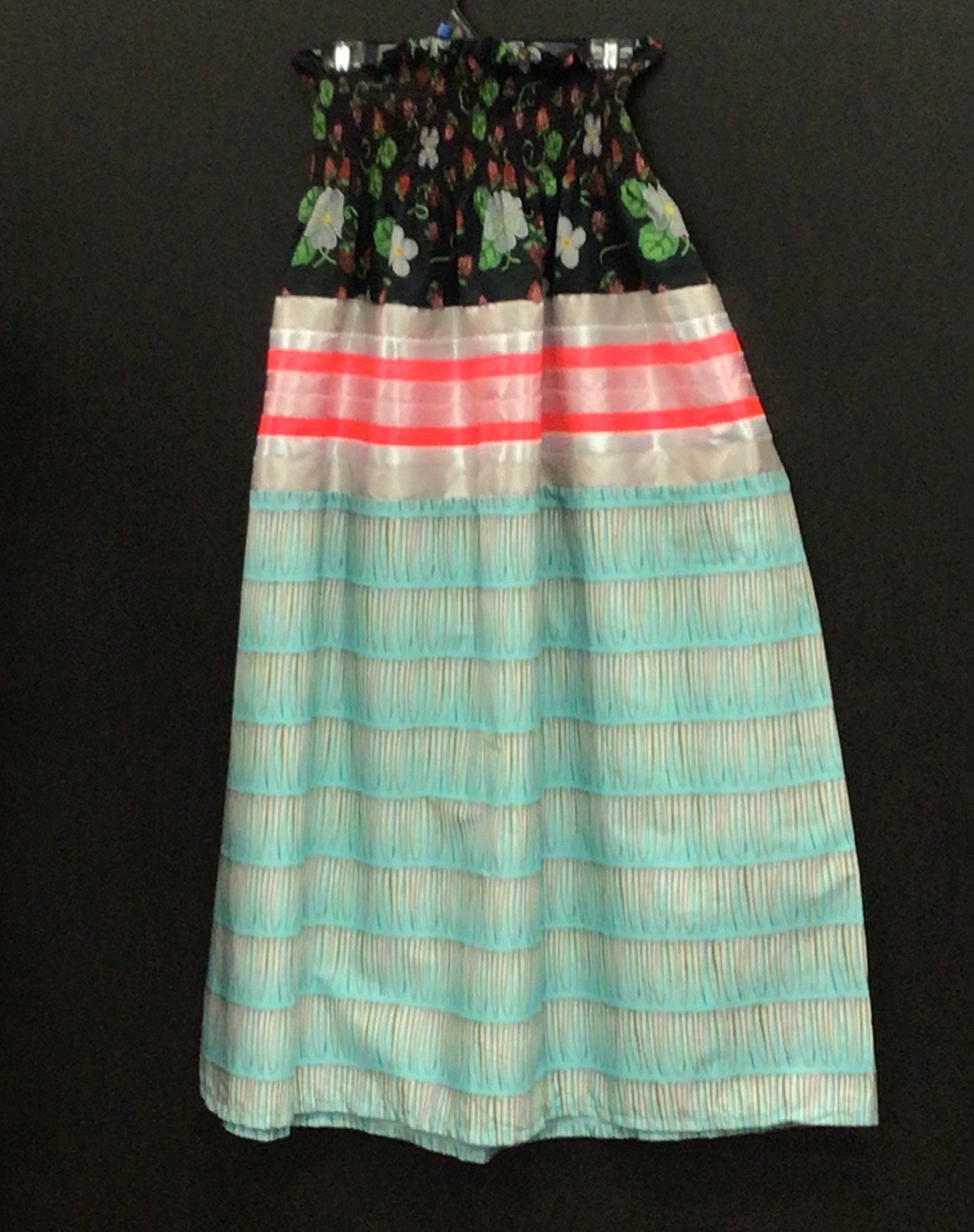 Dentalium on Blue and Black Floral Top Ribbon Dress