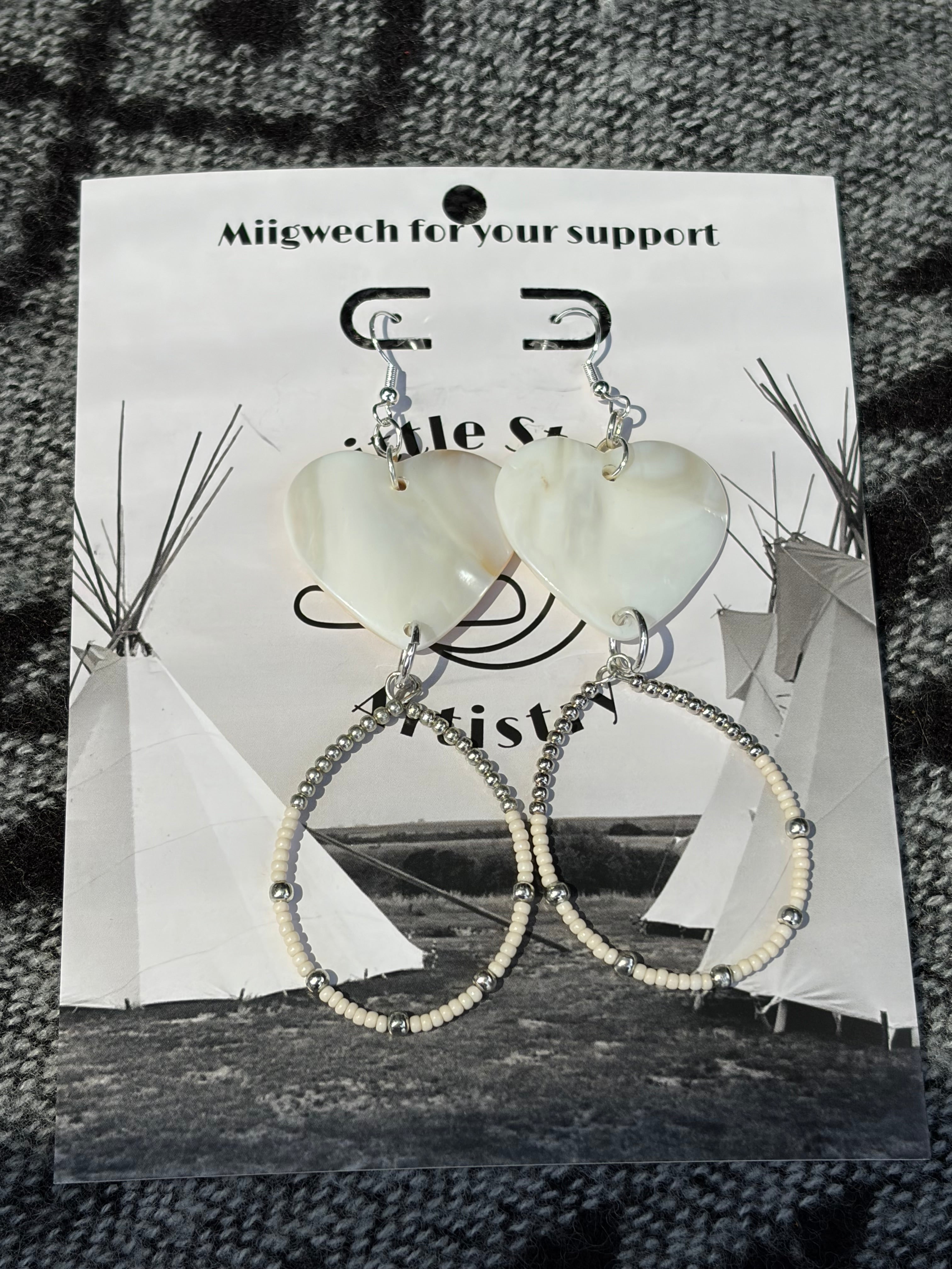 Dorienne Proulx Heart Mother of Pearl with Beads Earrings