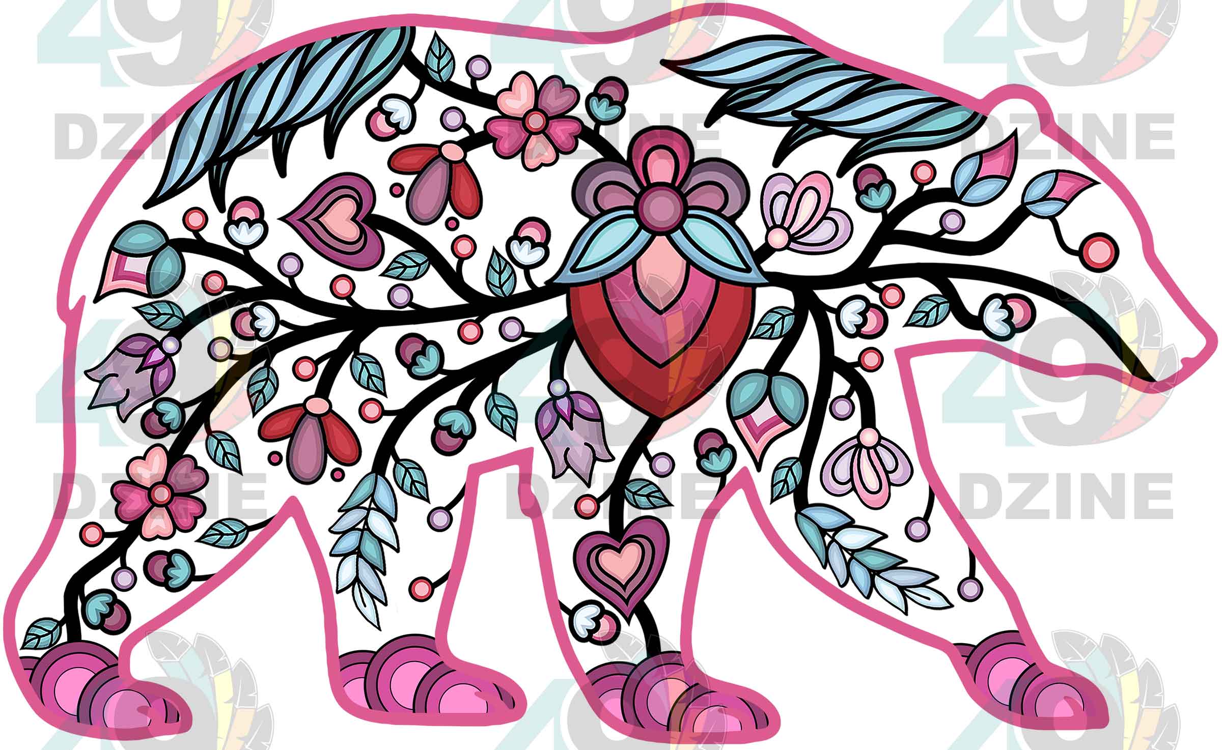 Bear Floral Motif 2 UV Sticker