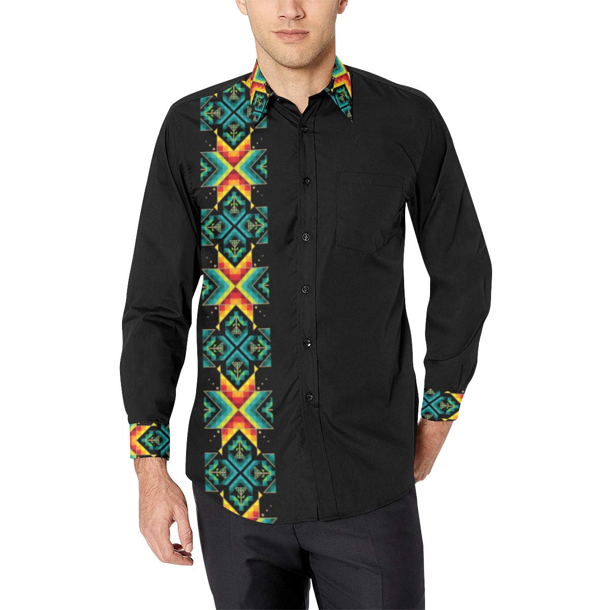 Black Blanket Strip Men's All Over Print Casual Dress Shirt (Model T61) Men's Dress Shirt (T61) e-joyer