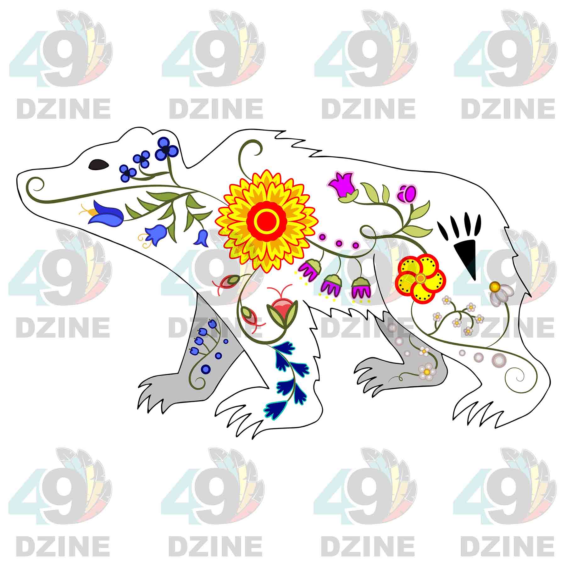 Floral Bear Walk White UV Sticker