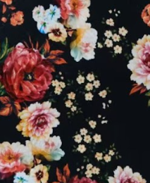 Snow Flowers Black Cotton Fabric