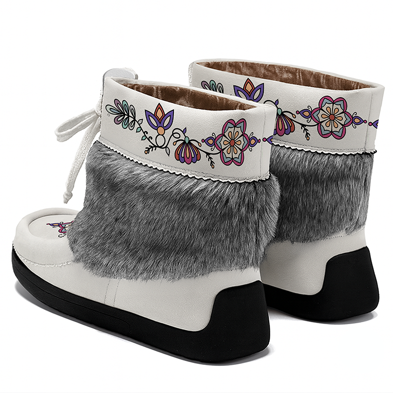 Aurora Petal Glow Leather MocLux Ankle with Fur