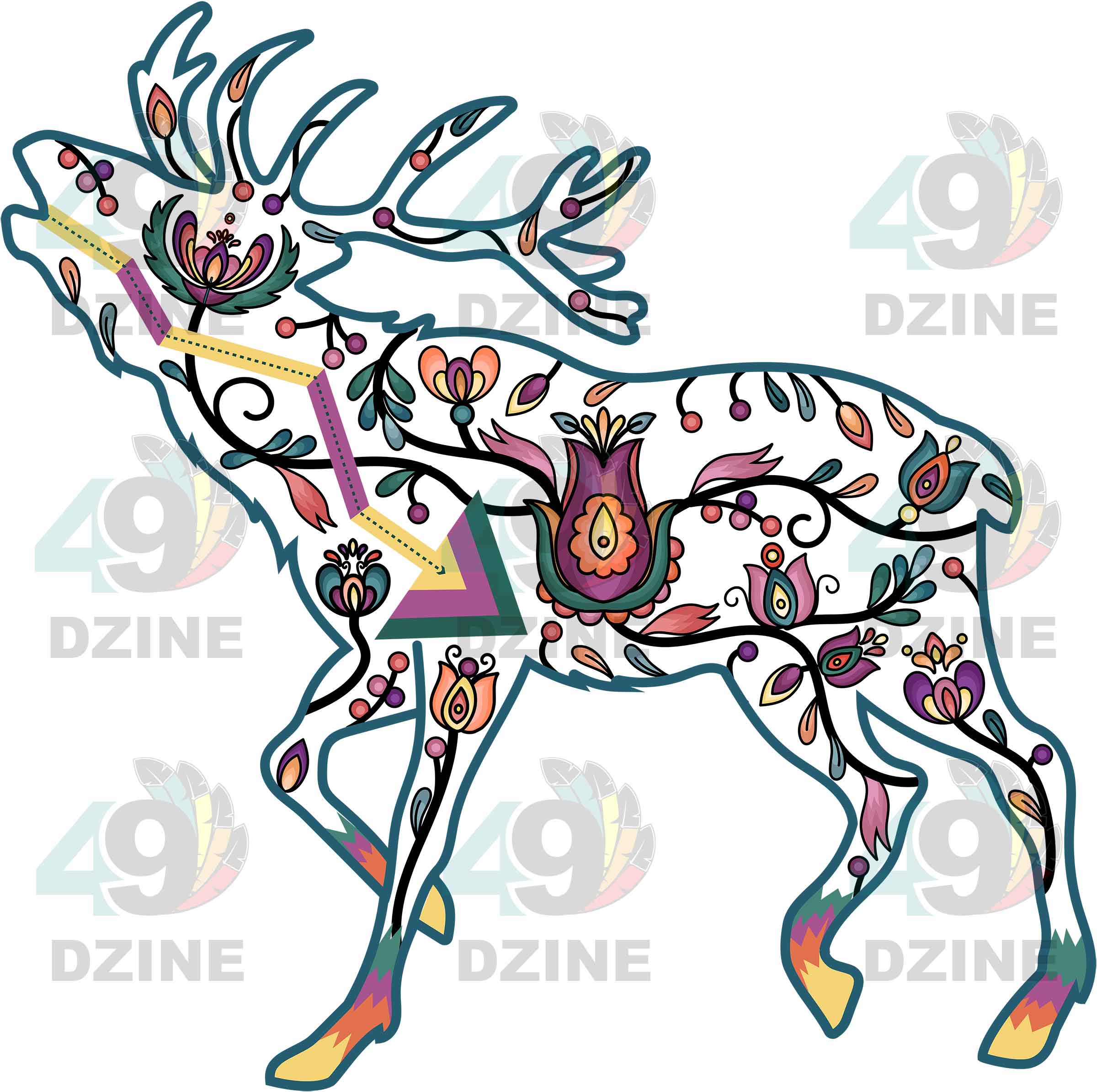 Elk Floral Animals 01 UV Sticker