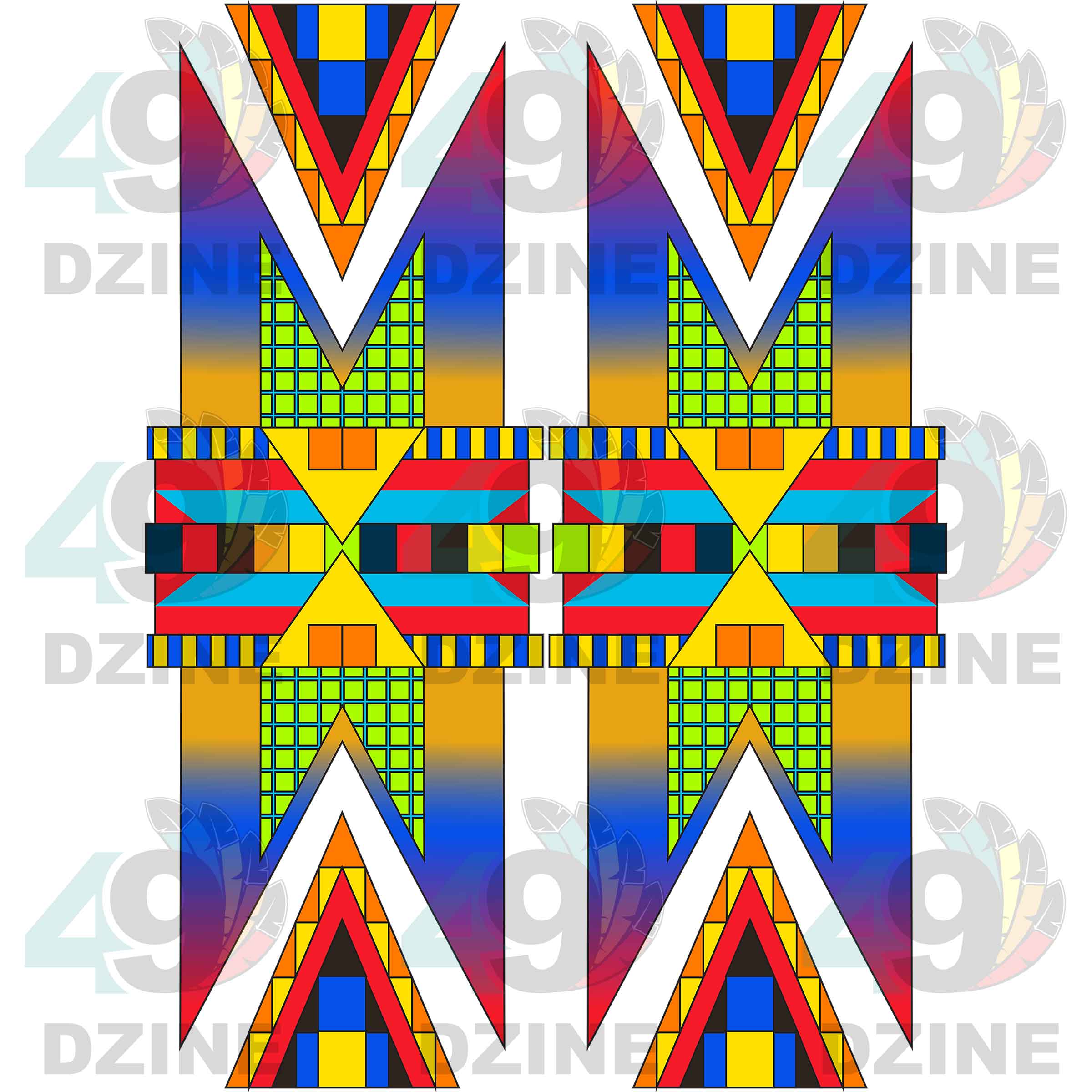 Fancy Dancer 10 with Geometric Design Two arm pieces Transfer (Various Sizes)