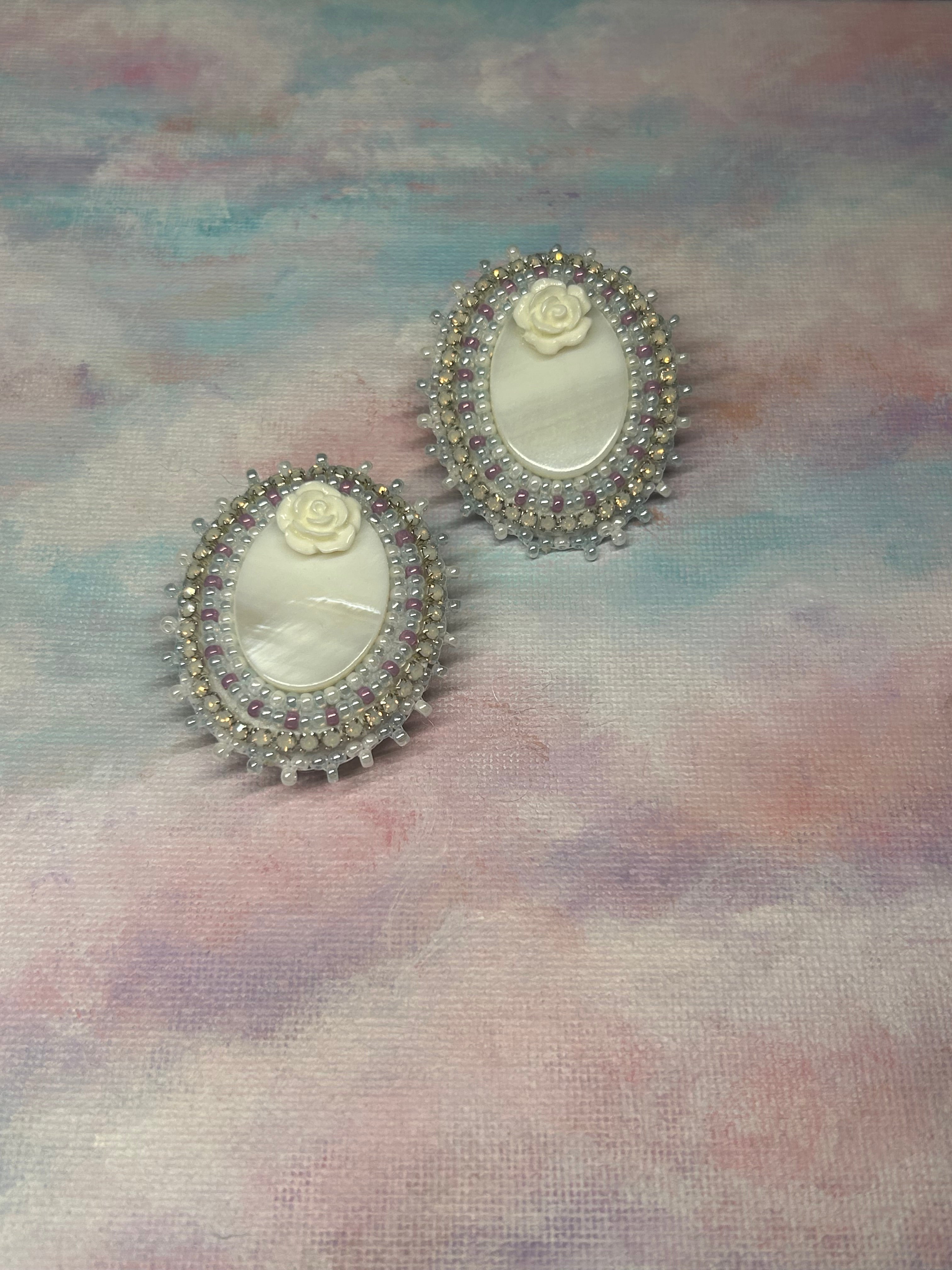Karin Moen Blue and Lilac Oval Earrings