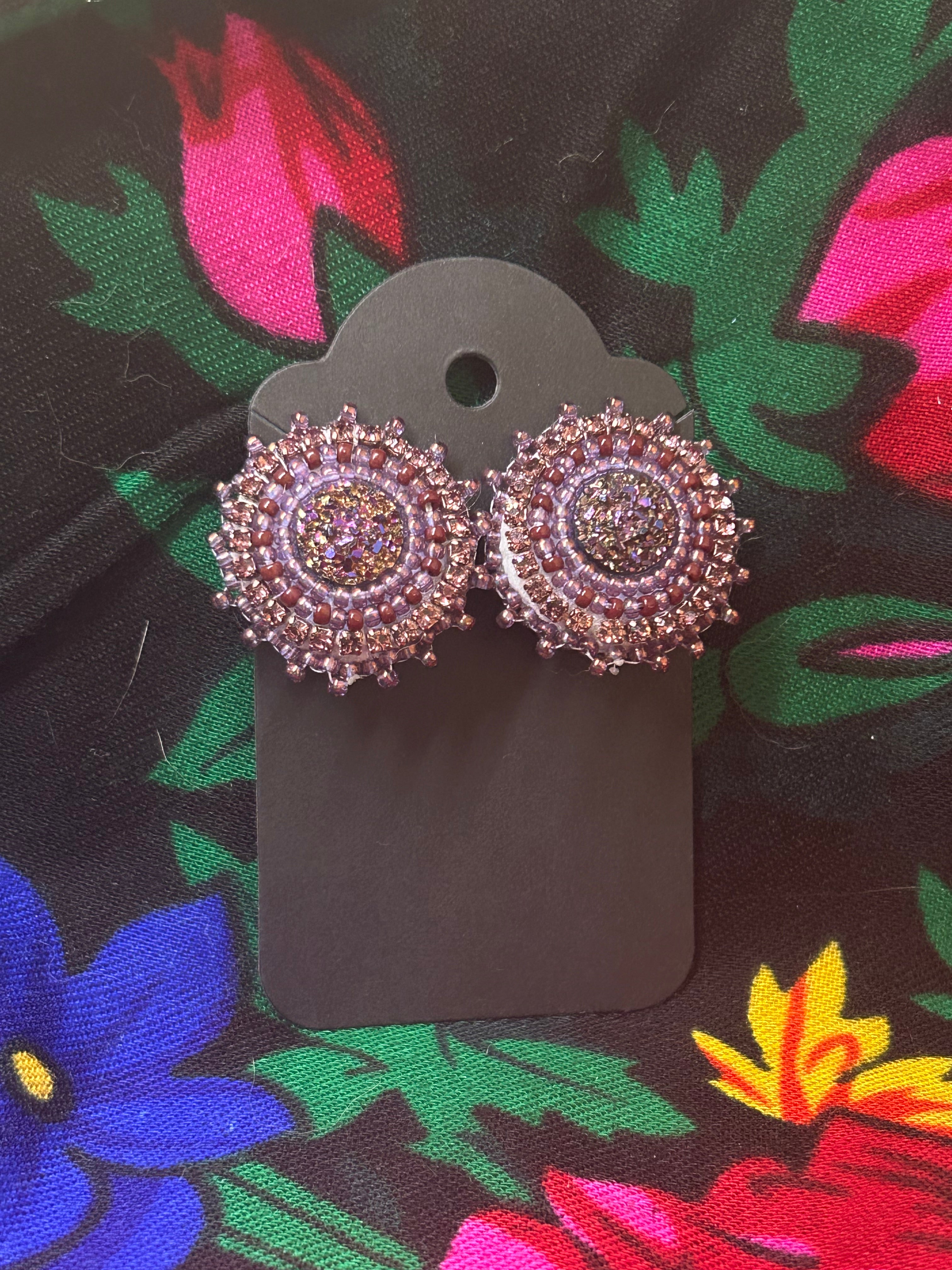 Karin Moen Brown and Amethyst Round Earrings