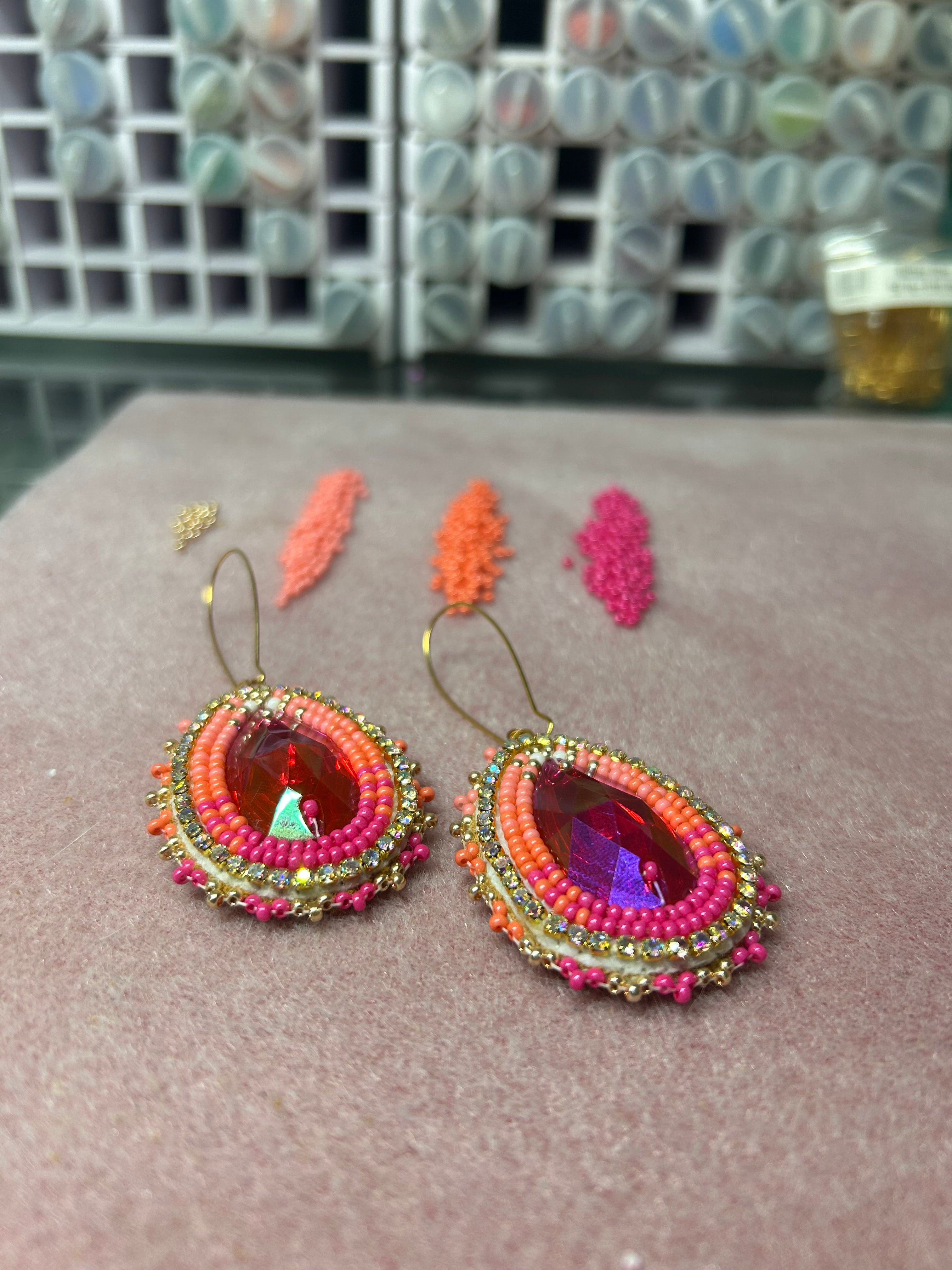 Karin Moen Pink and Orange Teardrop Earrings