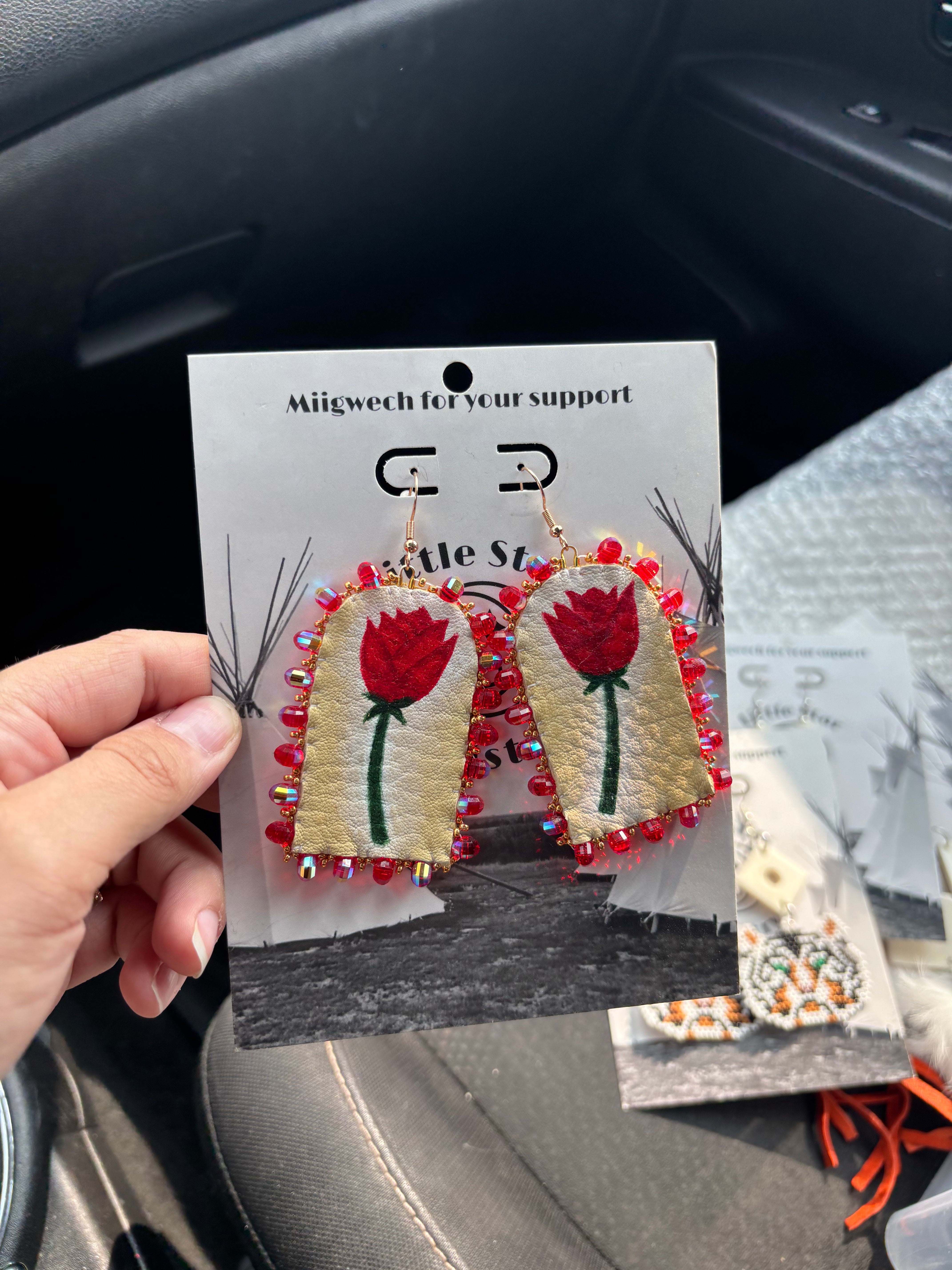 Dorienne Proulx Rose Hand Painted Hide Earrings