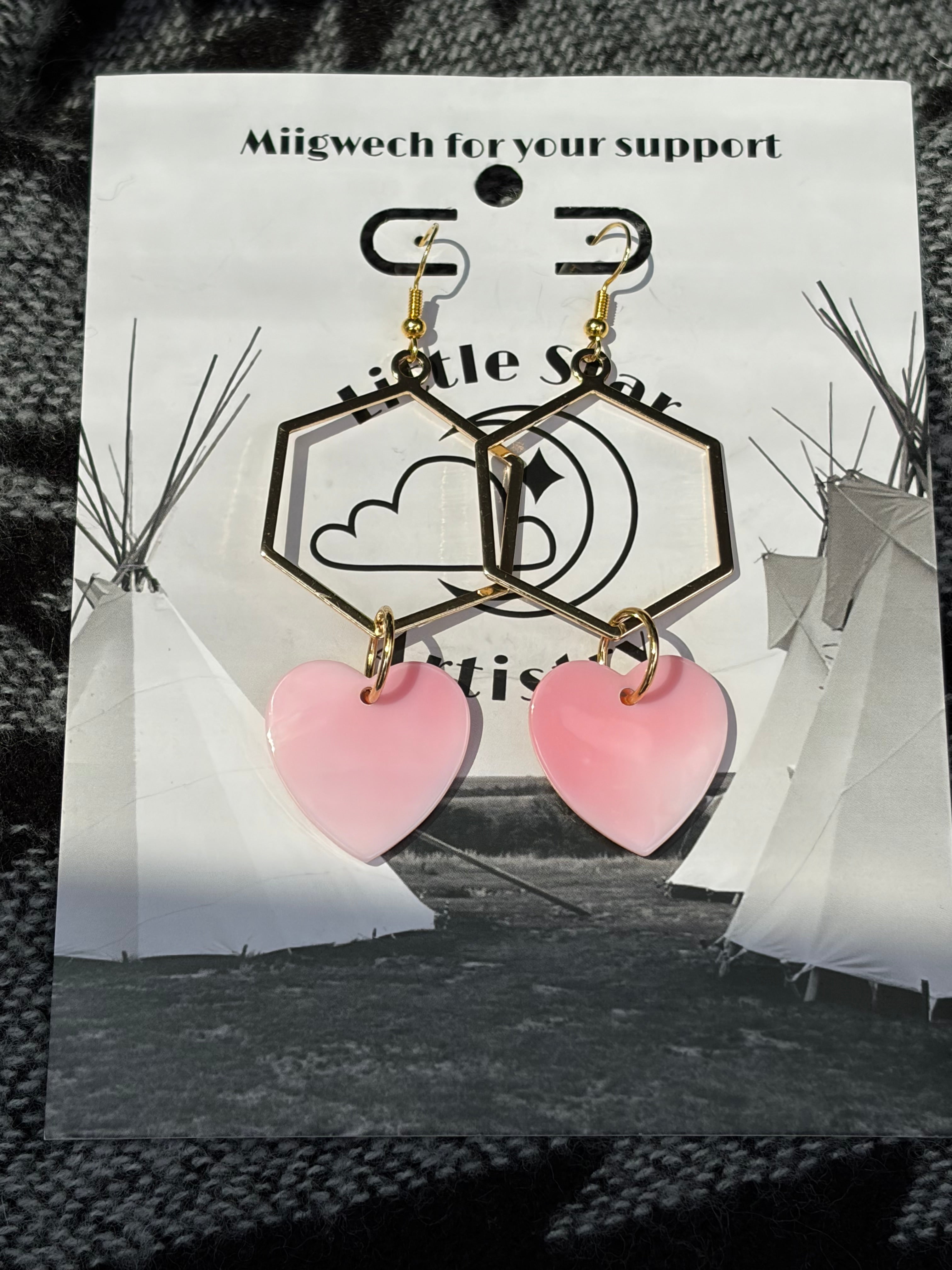 Dorienne Proulx Pink Conch Heart Gold Earrings