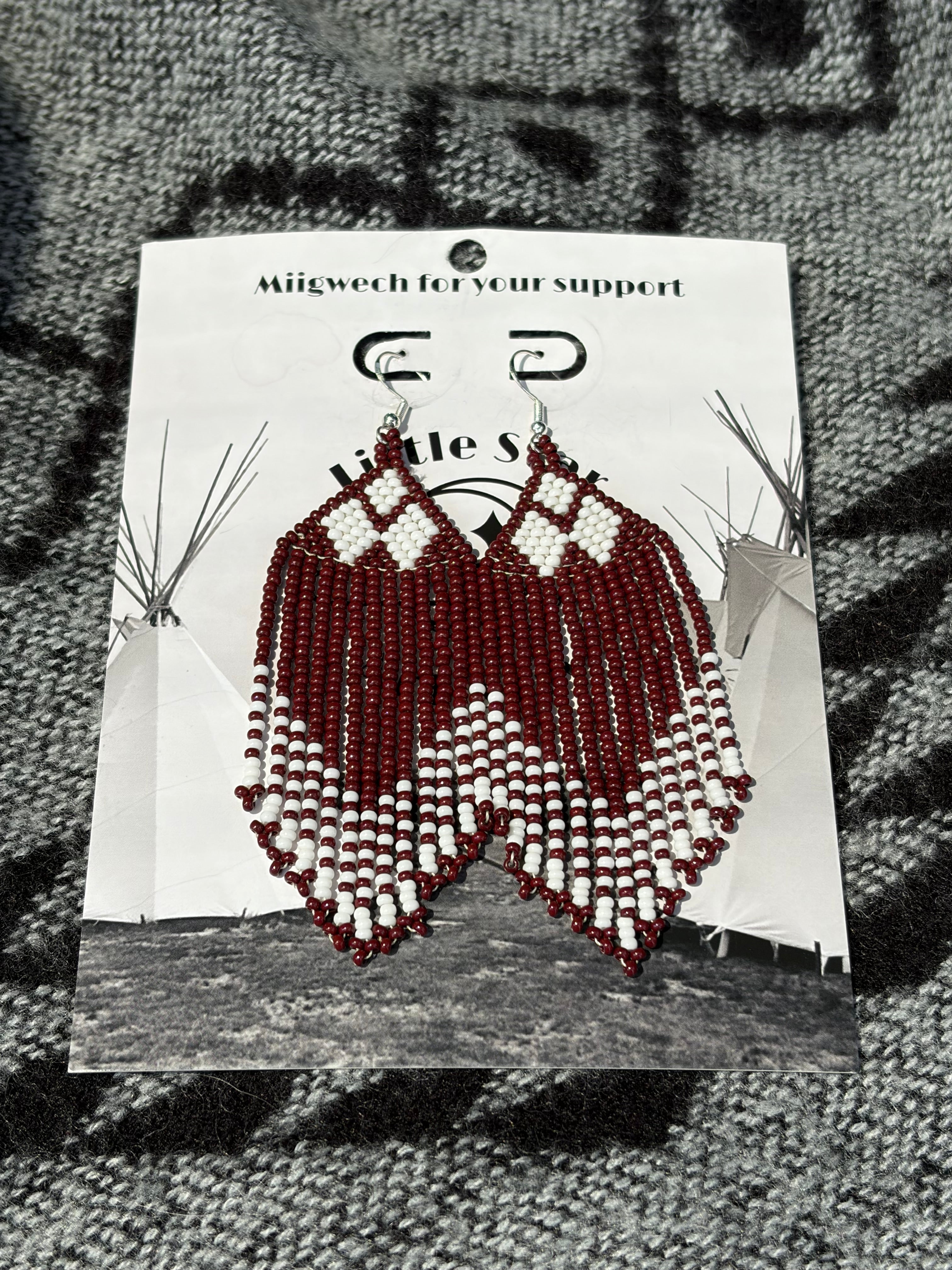 Dorienne Proulx Red White Fringe Earrings