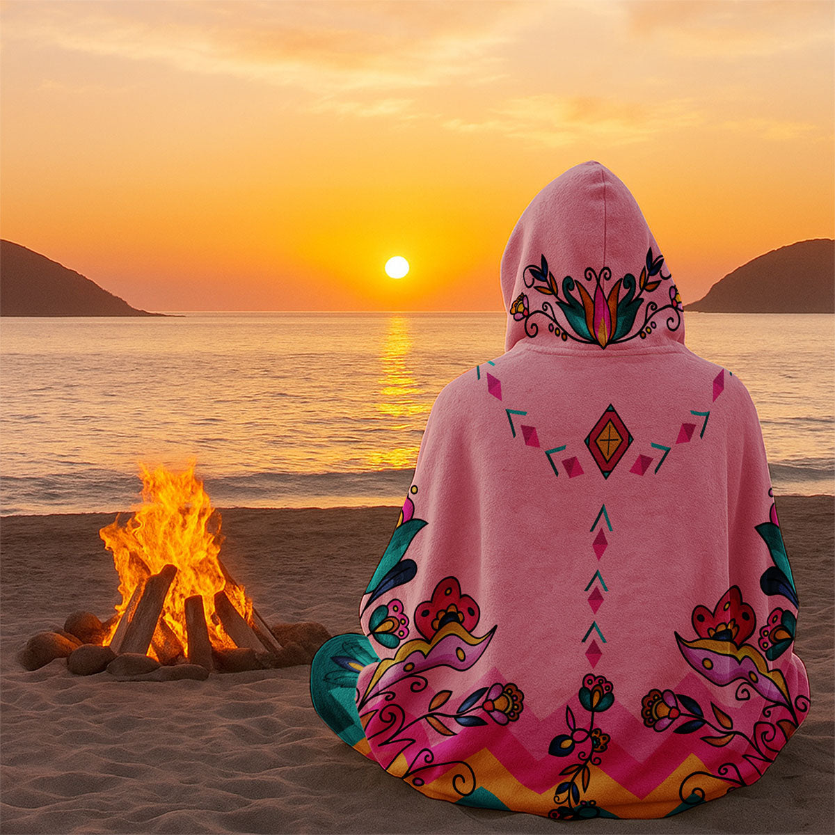 Copper Prairie Petals Hooded Blanket