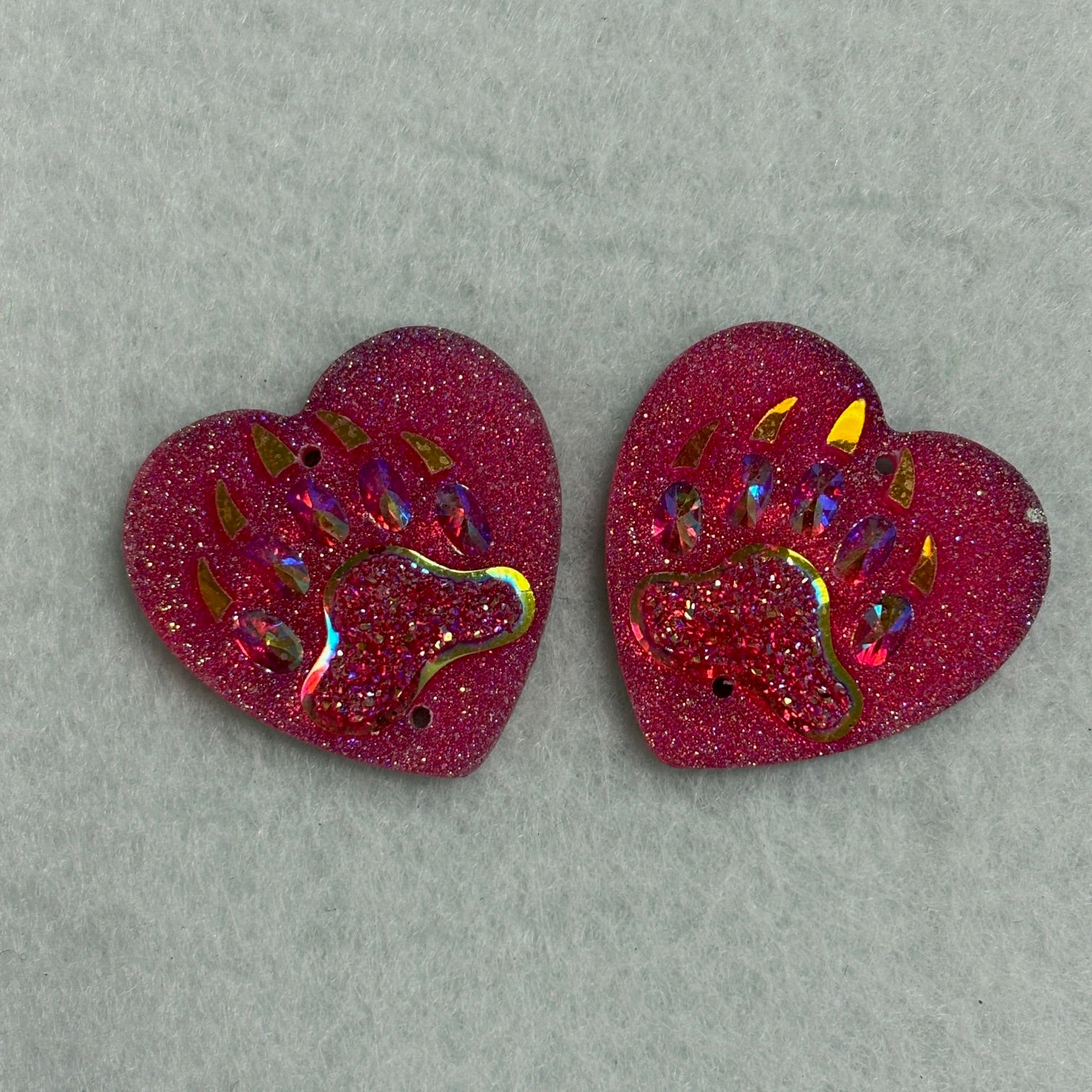 Heart Bear Claw Cabochons Set of 2