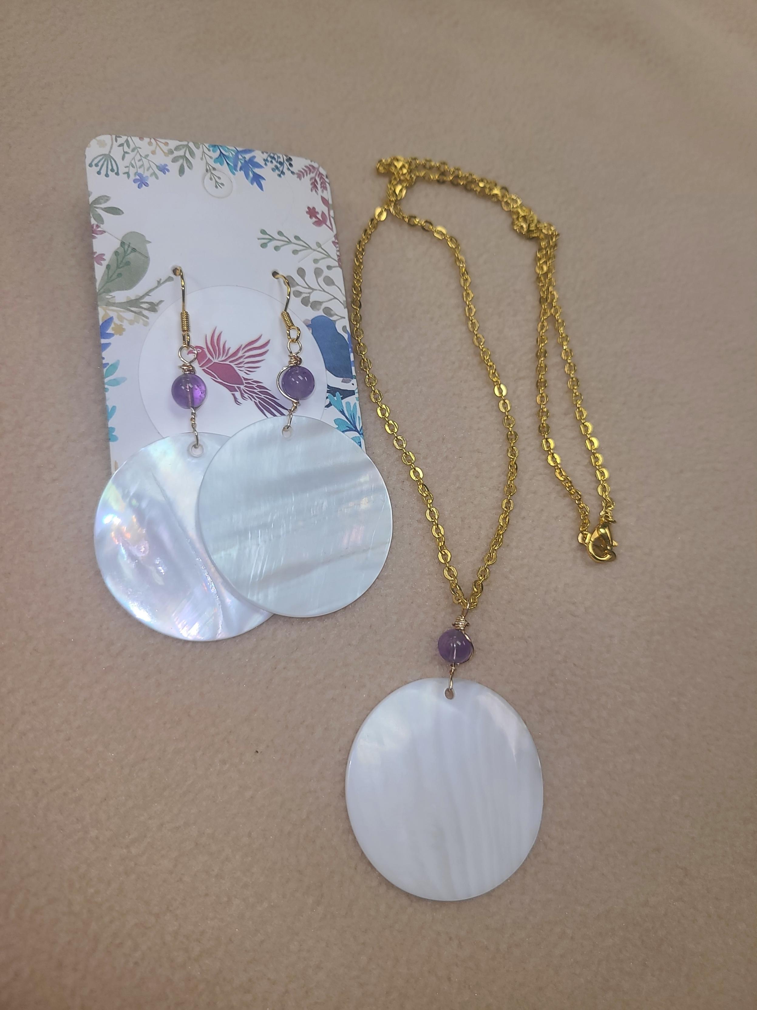 Kida Luttrell White Shell and Amethyst Earring/Necklace Set